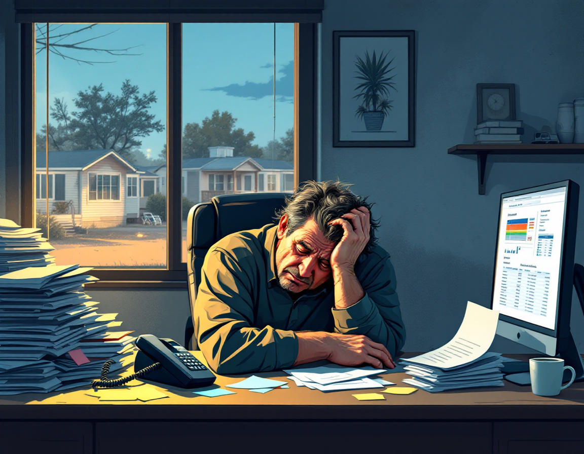 Business owner at cluttered desk, overwhelmed